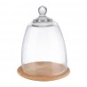 APS serveerplank met glazen cloche 185mm – houten presenteerplank met heldere stolp
