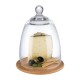 APS serveerplank met glazen cloche 185mm – houten presenteerplank met heldere stolp