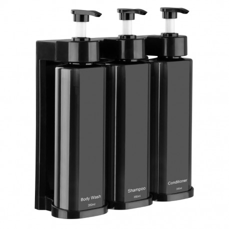 Wandgemonteerde drievoudige douchepompdispenser wit ABS – badkamer & hotel