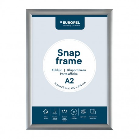 Europel Klaplijst A2 25mm Zilver – DTM Primera Display Sign van Geanodiseerd Aluminium