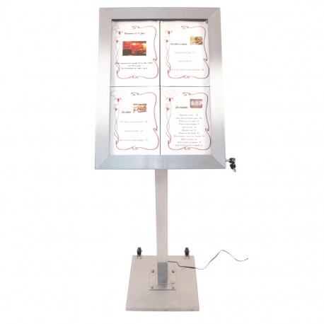 Securit RVS display met paal en voet voor 4 A4-vellen – zilver