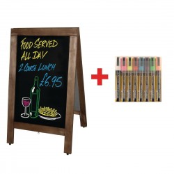 Olympia groot stoepbord bruin melamine met gratis set Securit-pennen