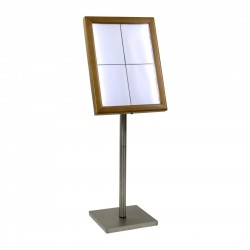 Securit 4xA4 Teakhouten Menukaarthouder met Witte LED-verlichting, Paal en Voet