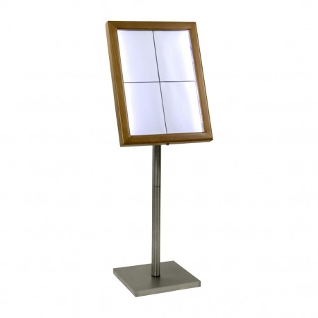Securit 4xA4 Teakhouten Menukaarthouder met Witte LED-verlichting, Paal en Voet