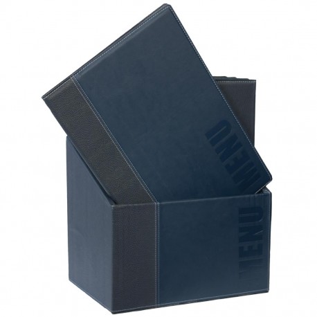 Securit Menuhoezen A4 Blauw Kunstleer met Opbergdoos (20 Stuks)