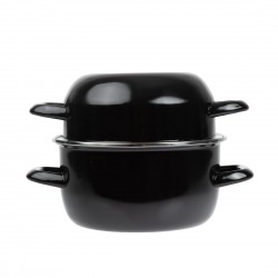Olympia mosselpot 2400 ml – zwarte emaille pan met deksel