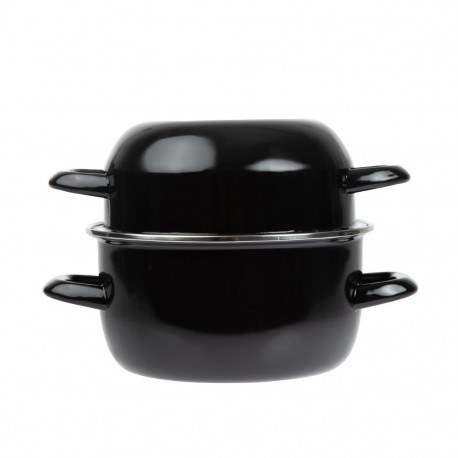 Olympia mosselpot 2400 ml – zwarte emaille pan met deksel