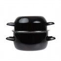 Olympia mosselpot 2400 ml – zwarte emaille pan met deksel