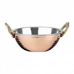 Olympia Koperen Kadai Schotel met Messing Handvatten - RVS, 400 ml