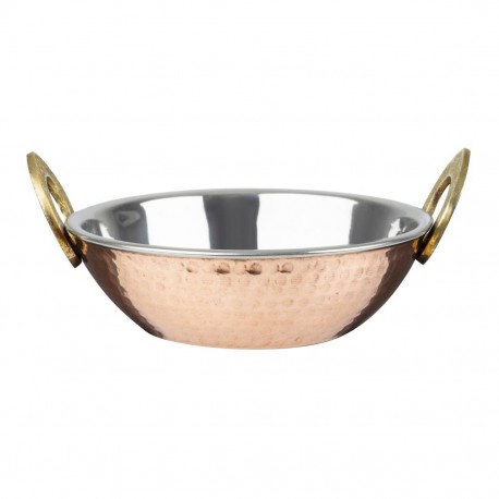 Olympia Koperen Kadai Schotel RVS met Messing Handvatten 660ml