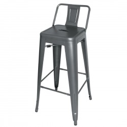 Bolero stalen bistro barkruk met rugleuning grijs (4 stuks)