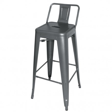 Bolero stalen bistro barkruk met rugleuning grijs (4 stuks)