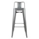 Bolero stalen bistro barkruk met rugleuning grijs (4 stuks)