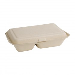 Fiesta Green composteerbare bagasse voedseldozen 2 compartimenten natuurlijke kleur 253mm (200 stuks)