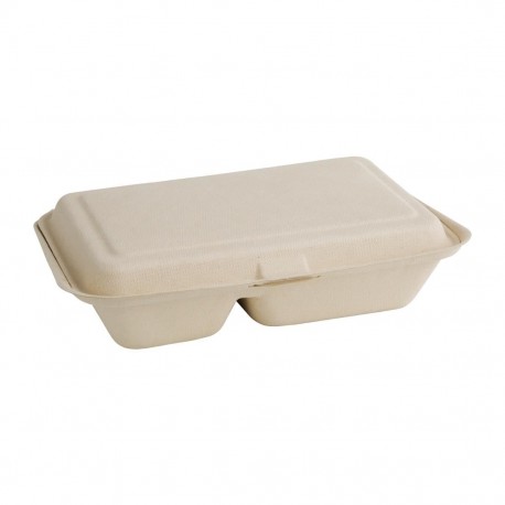 Fiesta Green composteerbare bagasse voedseldozen 2 compartimenten natuurlijke kleur 253mm (200 stuks)