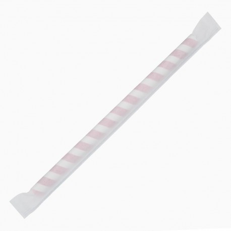 Fiesta Green composteerbare papieren smoothierietjes 210mm rood-wit Individueel verpakt (250 stuks)