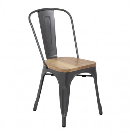 Bolero stalen stoelen met houten zitting grijs (4 stuks)